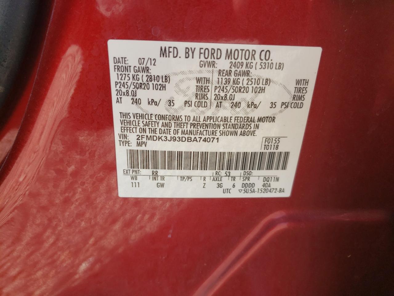 Photo 11 VIN: 2FMDK3J93DBA74071 - FORD EDGE 