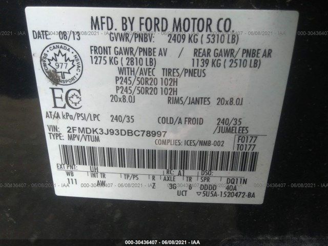 Photo 8 VIN: 2FMDK3J93DBC78997 - FORD EDGE 