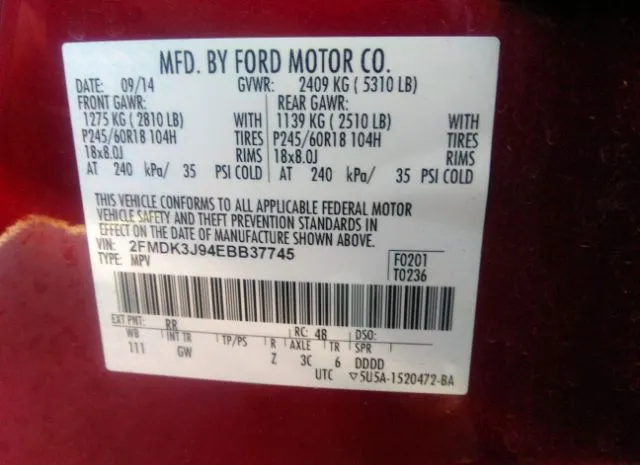 Photo 8 VIN: 2FMDK3J94EBB37745 - FORD EDGE 