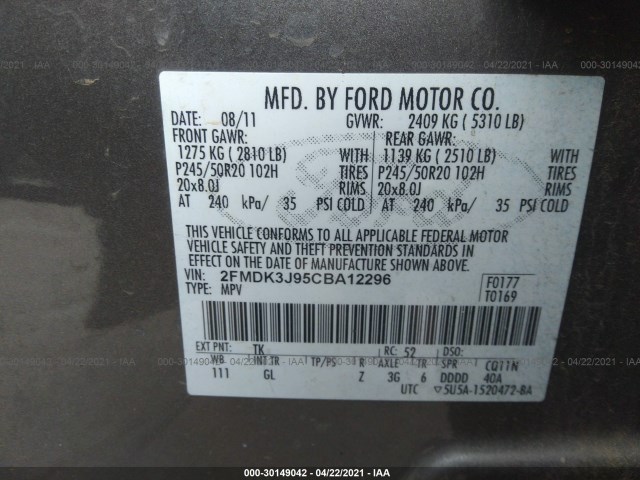 Photo 8 VIN: 2FMDK3J95CBA12296 - FORD EDGE 