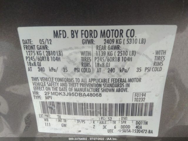 Photo 8 VIN: 2FMDK3J95DBA48068 - FORD EDGE 