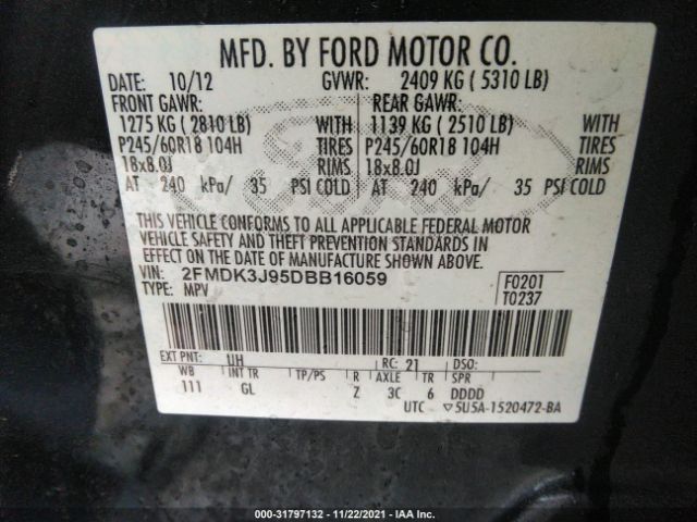 Photo 8 VIN: 2FMDK3J95DBB16059 - FORD EDGE 