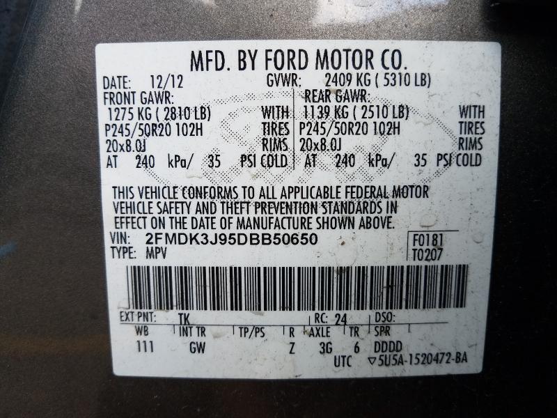 Photo 9 VIN: 2FMDK3J95DBB50650 - FORD EDGE SEL 