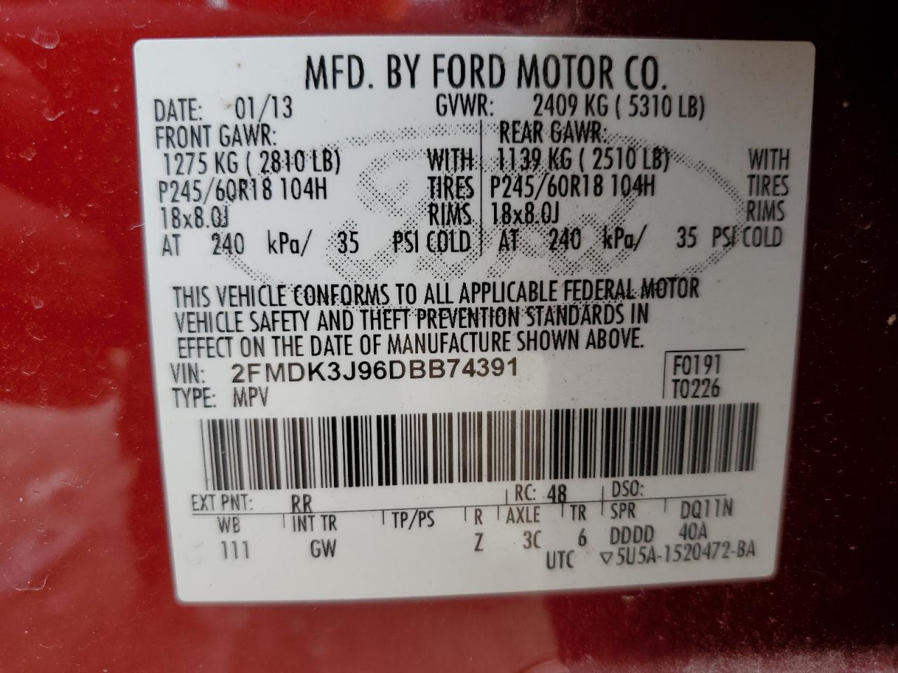 Photo 13 VIN: 2FMDK3J96DBB74391 - FORD EDGE 