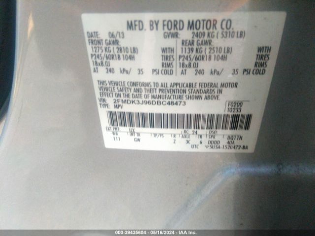 Photo 8 VIN: 2FMDK3J96DBC48473 - FORD EDGE 