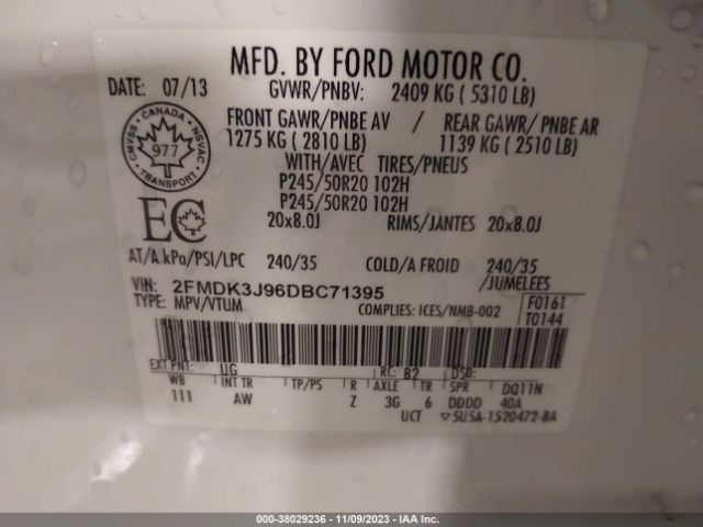 Photo 8 VIN: 2FMDK3J96DBC71395 - FORD EDGE 