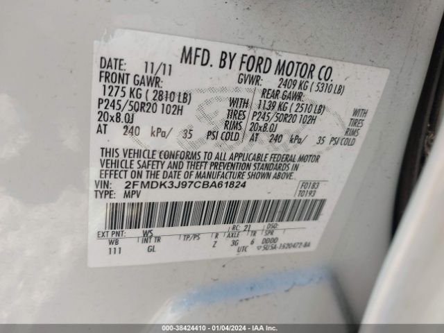 Photo 8 VIN: 2FMDK3J97CBA61824 - FORD EDGE 