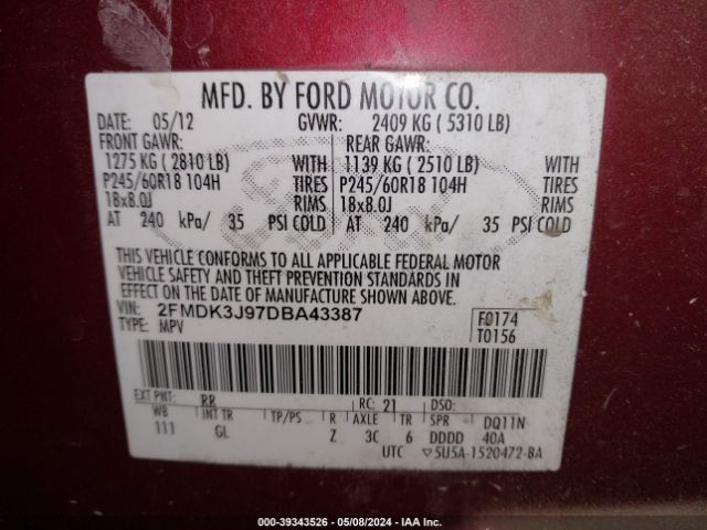 Photo 8 VIN: 2FMDK3J97DBA43387 - FORD EDGE 