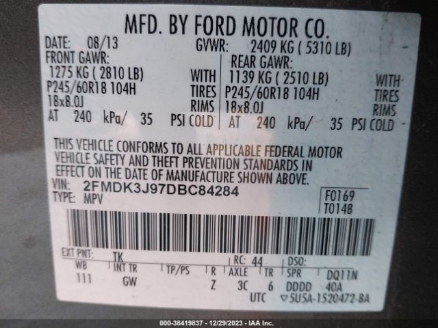 Photo 8 VIN: 2FMDK3J97DBC84284 - FORD EDGE 