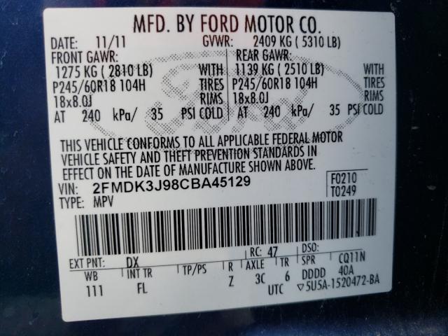 Photo 9 VIN: 2FMDK3J98CBA45129 - FORD EDGE SEL 