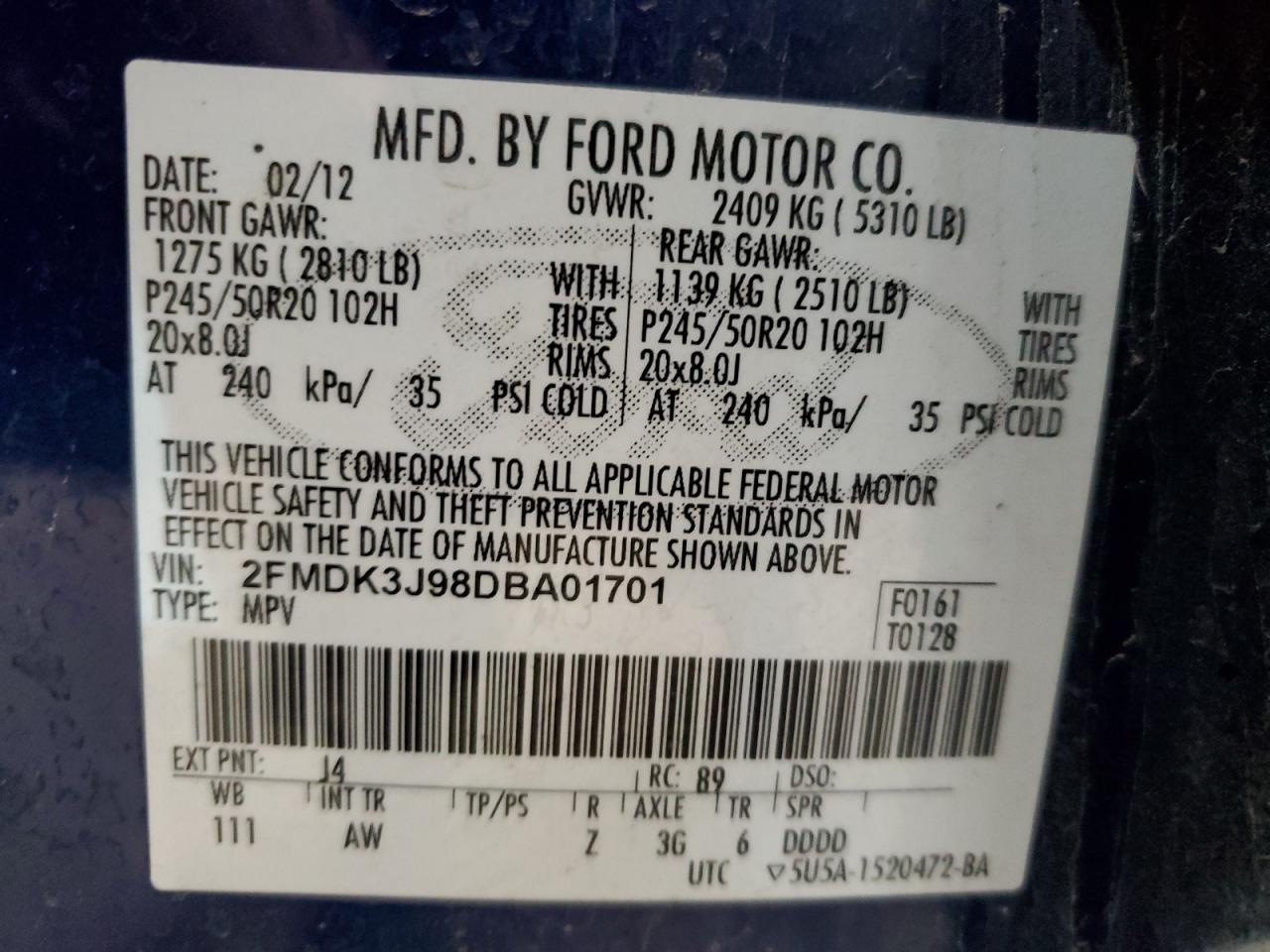 Photo 11 VIN: 2FMDK3J98DBA01701 - FORD EDGE 