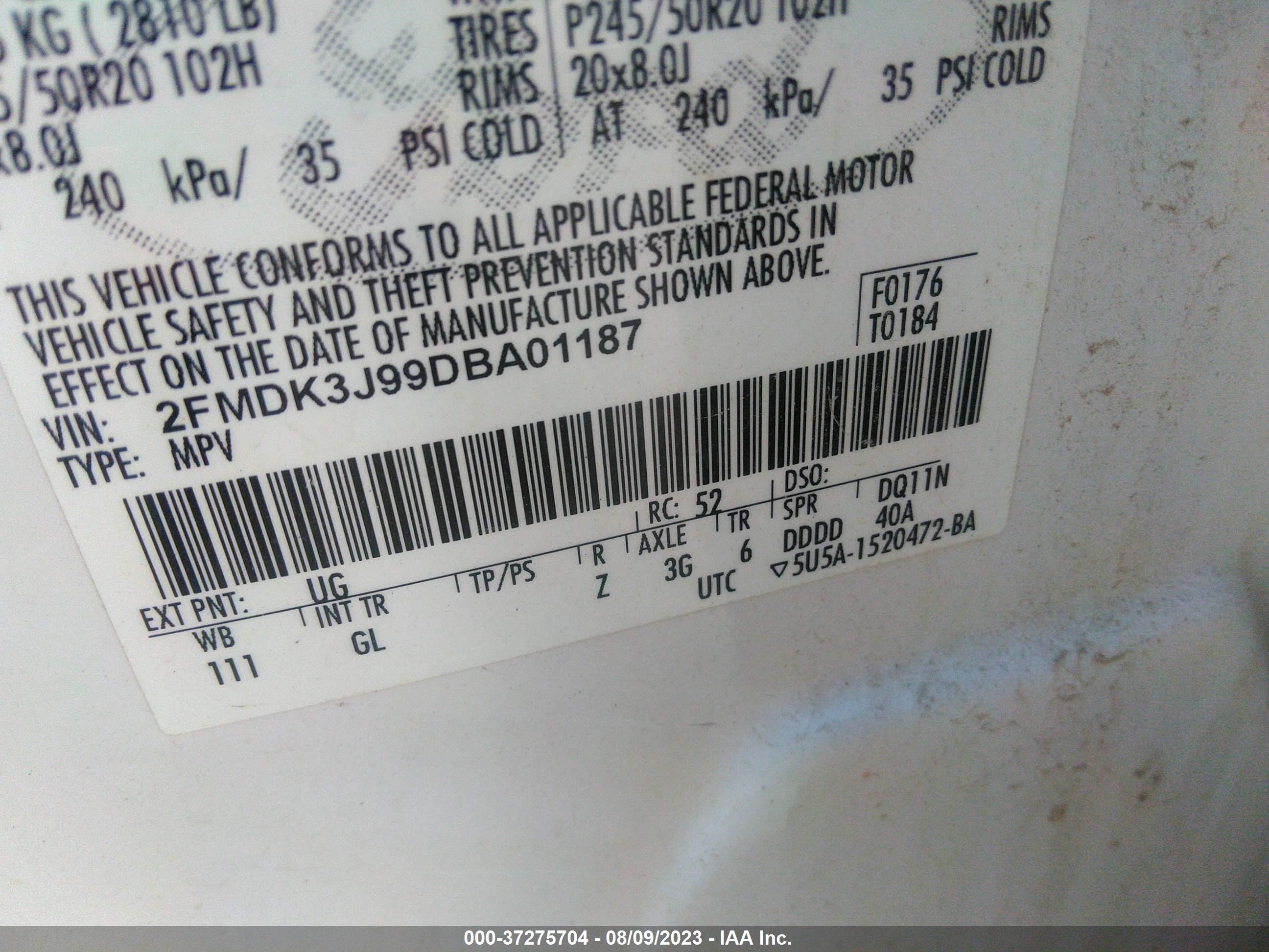 Photo 8 VIN: 2FMDK3J99DBA01187 - FORD EDGE 