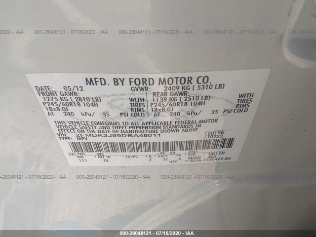 Photo 8 VIN: 2FMDK3J99DBA48011 - FORD EDGE 