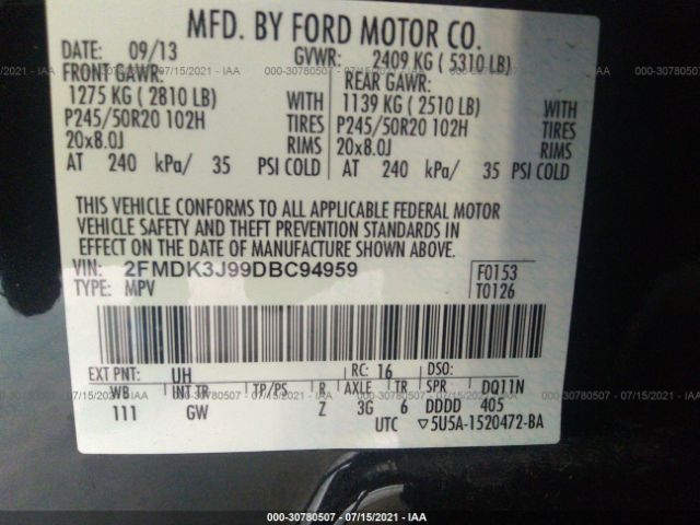 Photo 8 VIN: 2FMDK3J99DBC94959 - FORD EDGE 