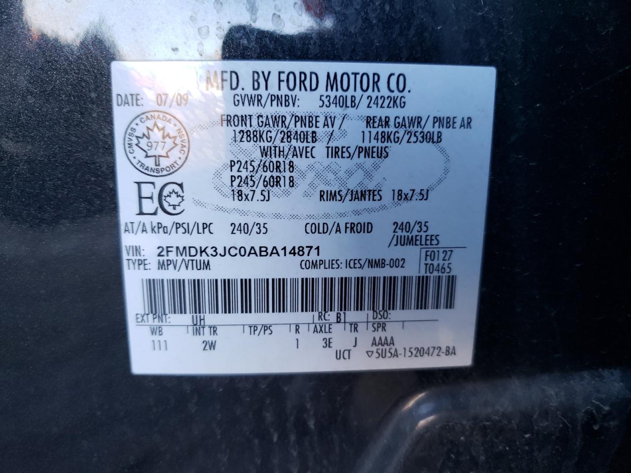 Photo 12 VIN: 2FMDK3JC0ABA14871 - FORD EDGE 