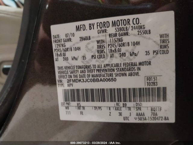 Photo 8 VIN: 2FMDK3JC0BBA00650 - FORD EDGE 