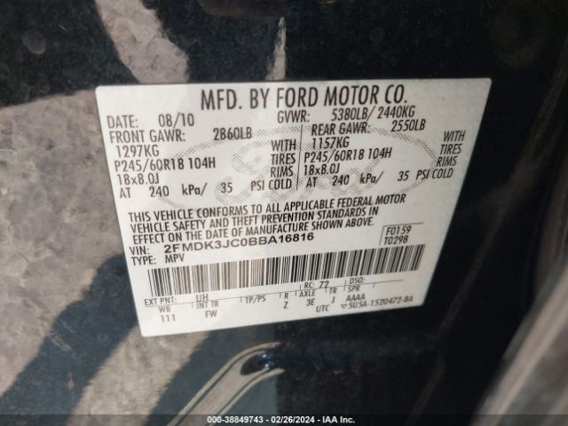 Photo 8 VIN: 2FMDK3JC0BBA16816 - FORD EDGE 