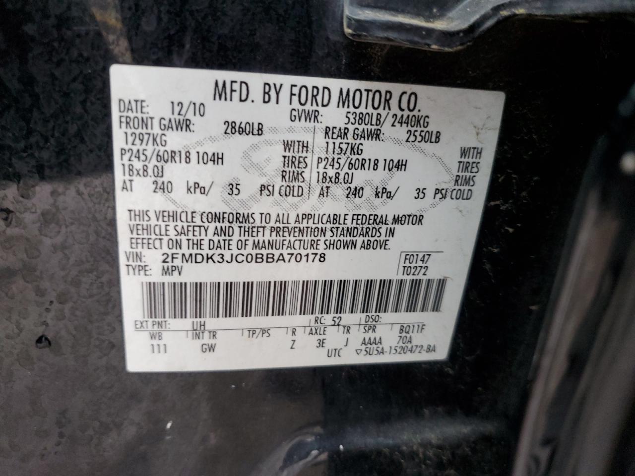 Photo 12 VIN: 2FMDK3JC0BBA70178 - FORD EDGE 