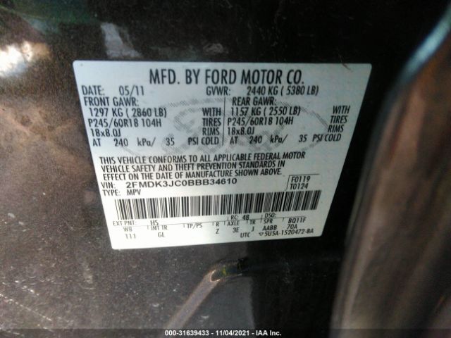 Photo 8 VIN: 2FMDK3JC0BBB34610 - FORD EDGE 