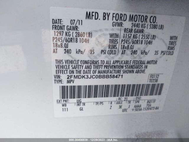 Photo 8 VIN: 2FMDK3JC0BBB58471 - FORD EDGE 