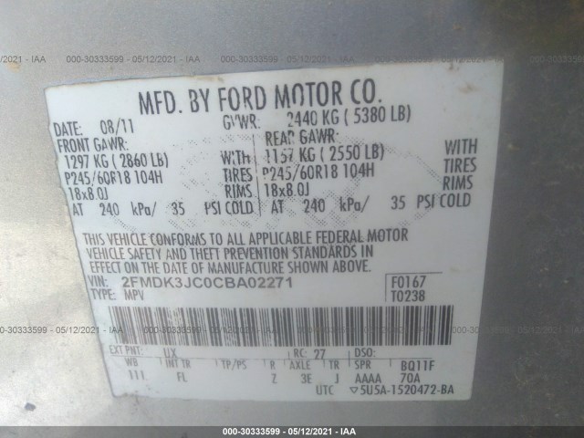 Photo 8 VIN: 2FMDK3JC0CBA02271 - FORD EDGE 