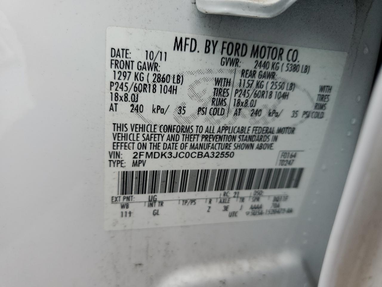 Photo 11 VIN: 2FMDK3JC0CBA32550 - FORD EDGE 