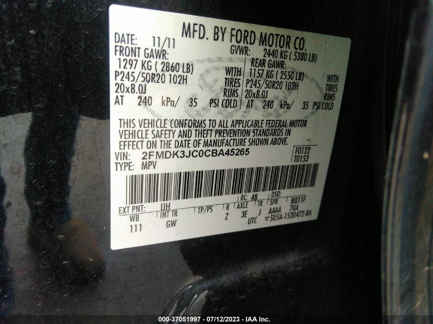 Photo 8 VIN: 2FMDK3JC0CBA45265 - FORD EDGE 