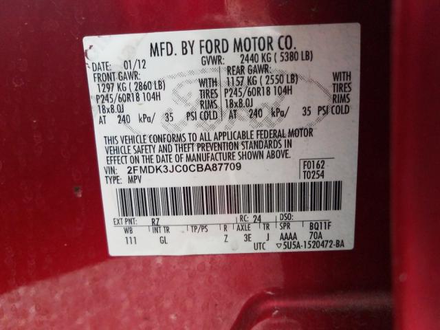 Photo 9 VIN: 2FMDK3JC0CBA87709 - FORD EDGE SEL 