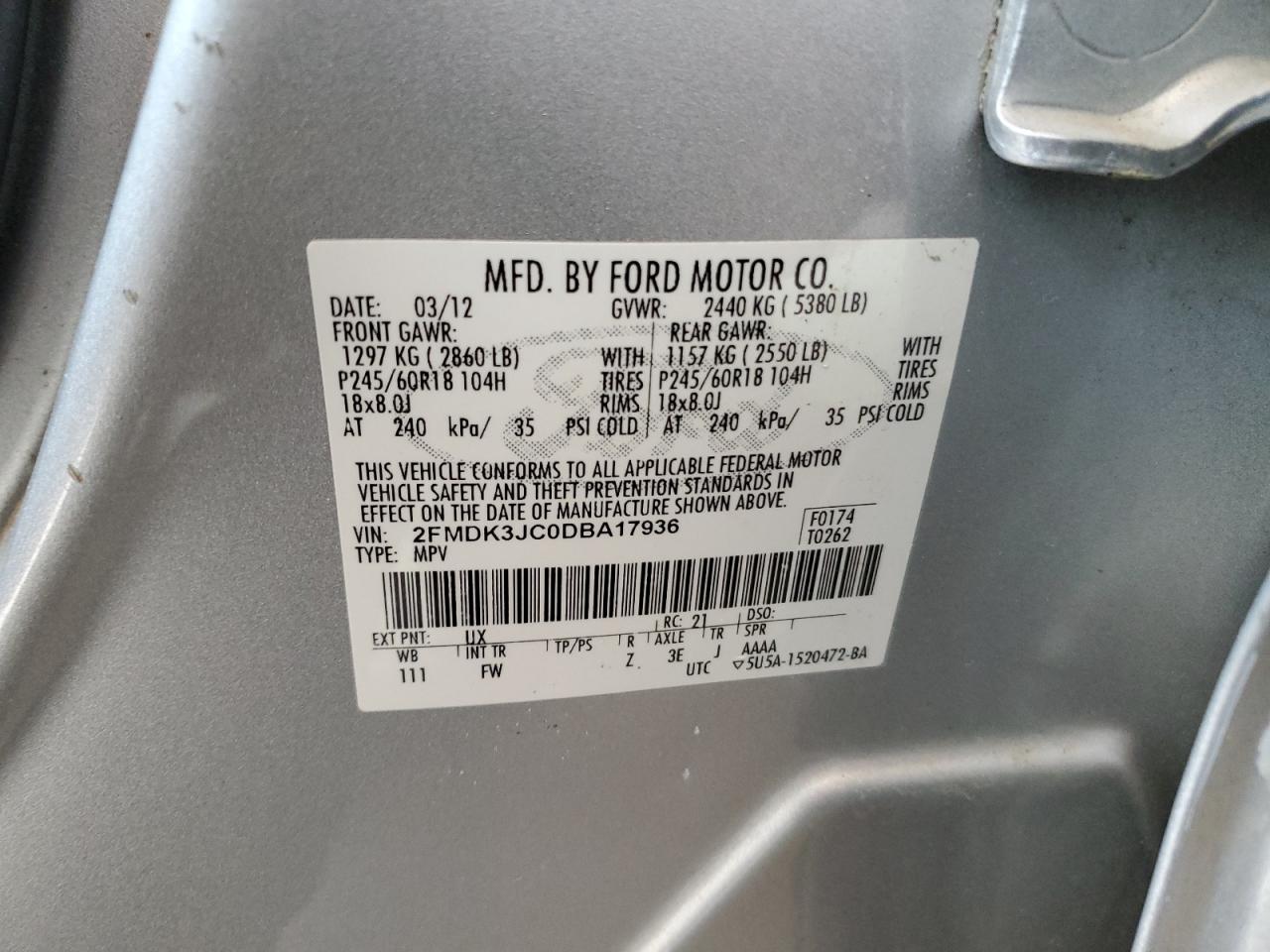 Photo 12 VIN: 2FMDK3JC0DBA17936 - FORD EDGE 