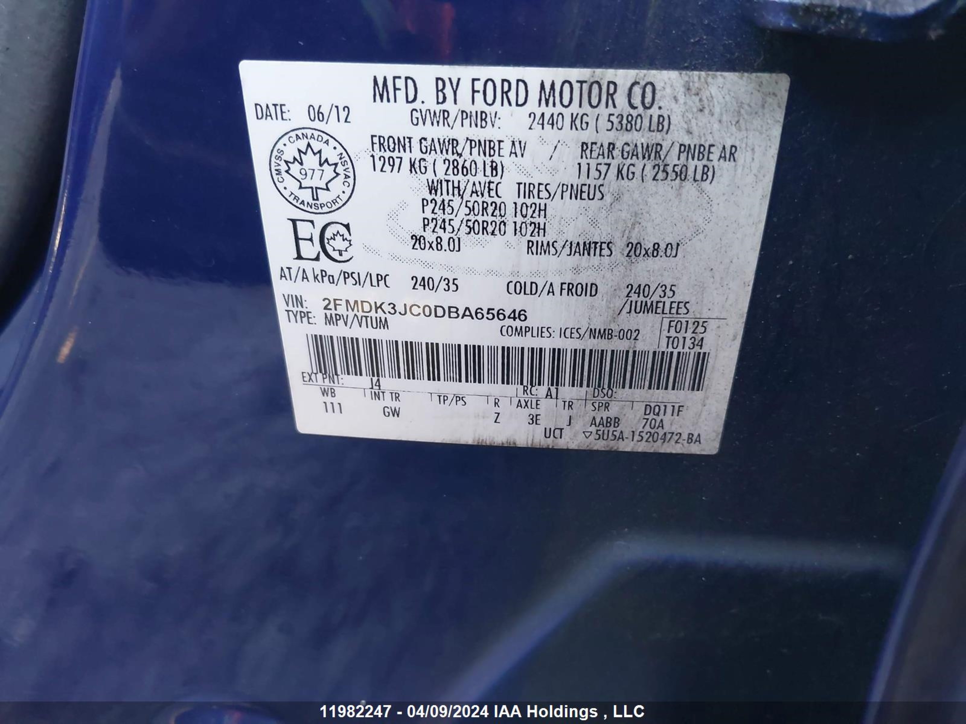 Photo 8 VIN: 2FMDK3JC0DBA65646 - FORD EDGE 