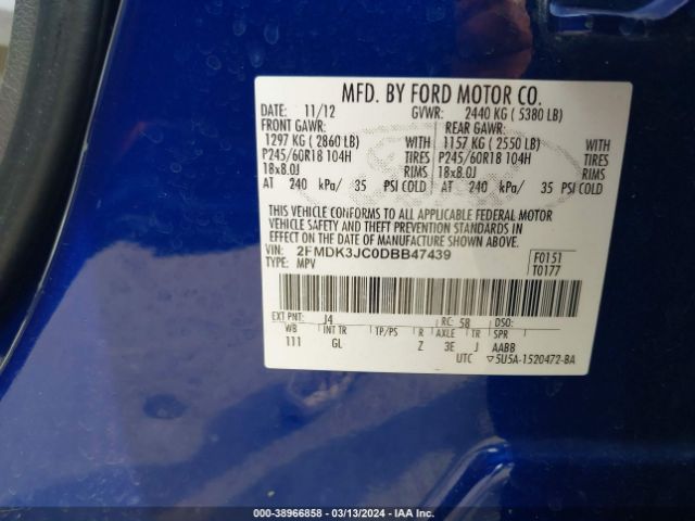 Photo 8 VIN: 2FMDK3JC0DBB47439 - FORD EDGE 