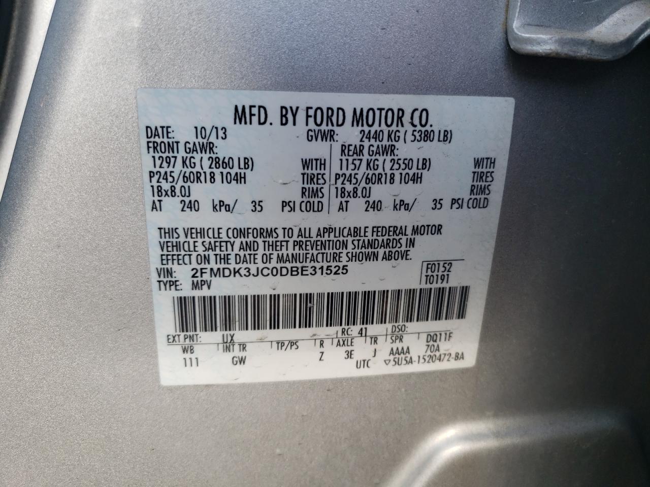 Photo 12 VIN: 2FMDK3JC0DBE31525 - FORD EDGE 