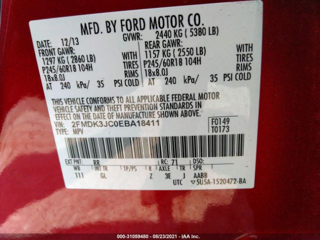 Photo 8 VIN: 2FMDK3JC0EBA18411 - FORD EDGE 