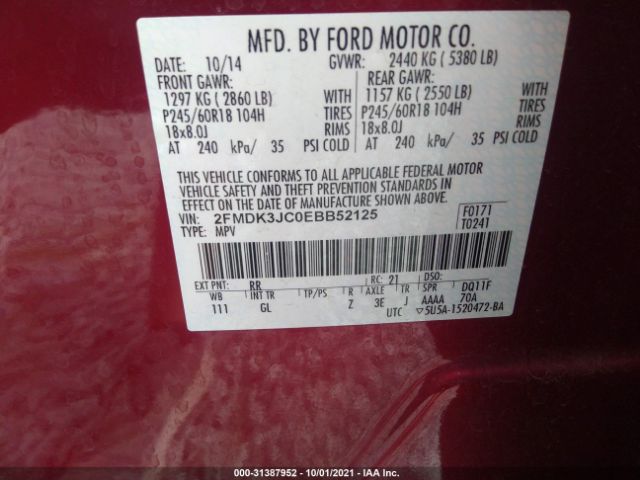 Photo 8 VIN: 2FMDK3JC0EBB52125 - FORD EDGE 