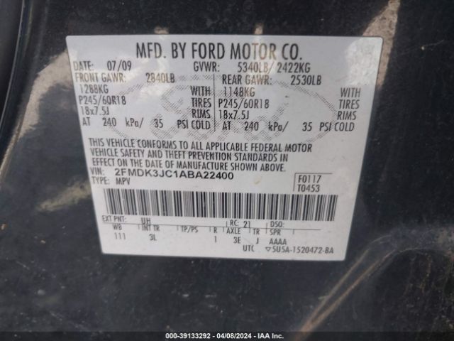 Photo 8 VIN: 2FMDK3JC1ABA22400 - FORD EDGE 