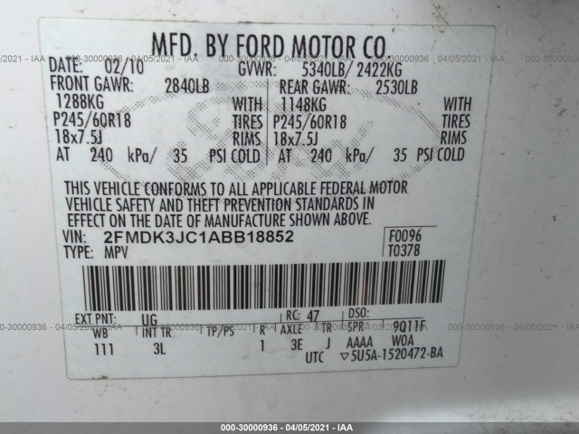 Photo 8 VIN: 2FMDK3JC1ABB18852 - FORD EDGE 