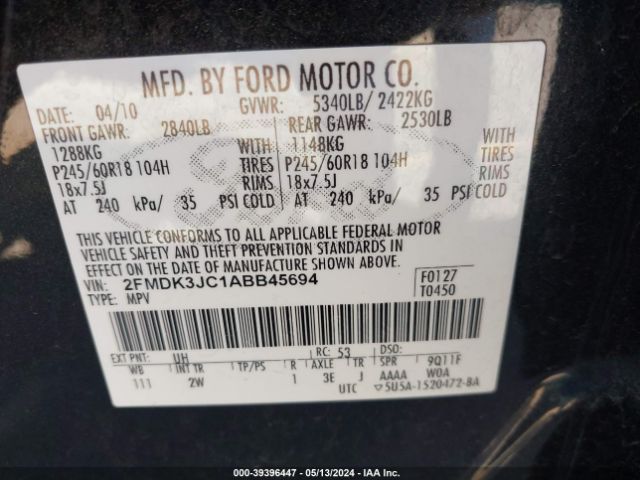 Photo 8 VIN: 2FMDK3JC1ABB45694 - FORD EDGE 