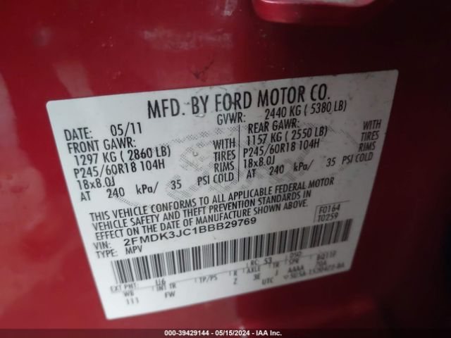 Photo 8 VIN: 2FMDK3JC1BBB29769 - FORD EDGE 