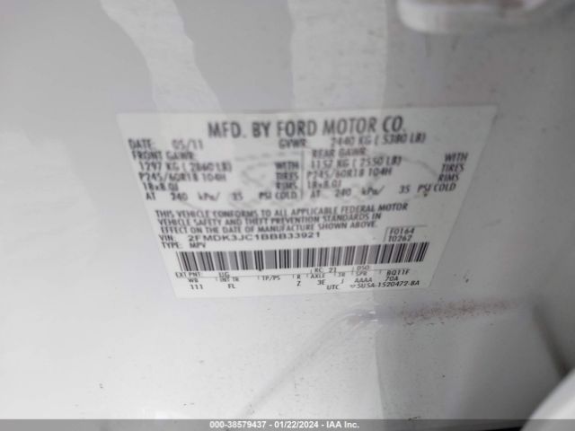 Photo 8 VIN: 2FMDK3JC1BBB33921 - FORD EDGE 