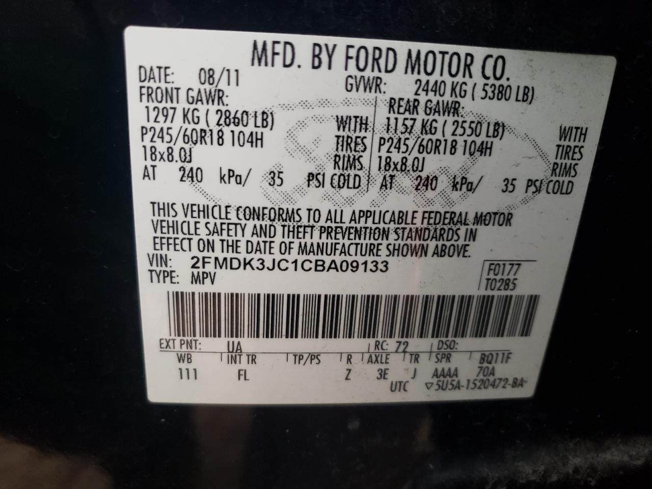 Photo 11 VIN: 2FMDK3JC1CBA09133 - FORD EDGE 