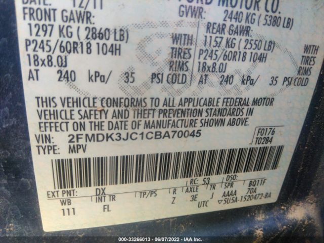 Photo 8 VIN: 2FMDK3JC1CBA70045 - FORD EDGE 