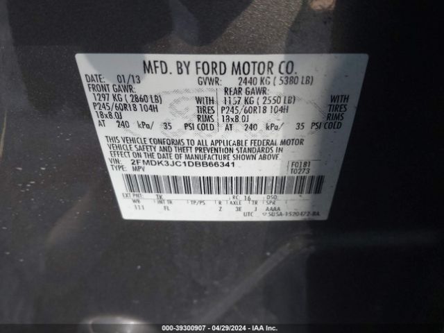 Photo 8 VIN: 2FMDK3JC1DBB66341 - FORD EDGE 