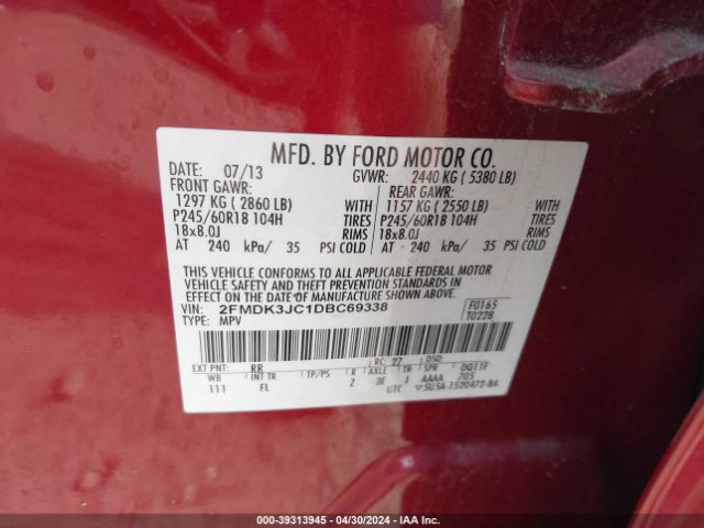 Photo 8 VIN: 2FMDK3JC1DBC69338 - FORD EDGE 