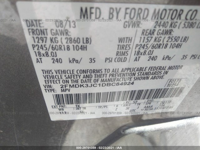 Photo 8 VIN: 2FMDK3JC1DBC84924 - FORD EDGE 