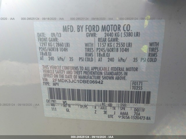 Photo 8 VIN: 2FMDK3JC1DBE06942 - FORD EDGE 