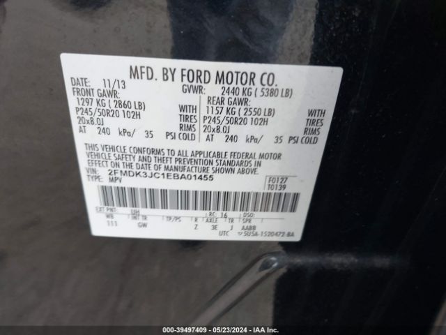 Photo 8 VIN: 2FMDK3JC1EBA01455 - FORD EDGE 