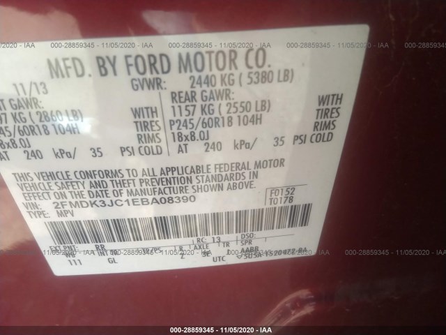 Photo 8 VIN: 2FMDK3JC1EBA08390 - FORD EDGE 