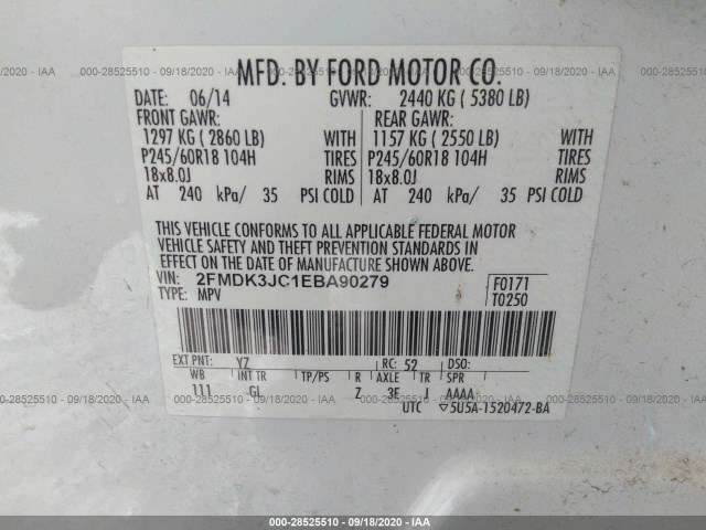 Photo 8 VIN: 2FMDK3JC1EBA90279 - FORD EDGE 