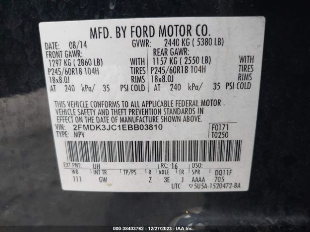 Photo 8 VIN: 2FMDK3JC1EBB03810 - FORD EDGE 