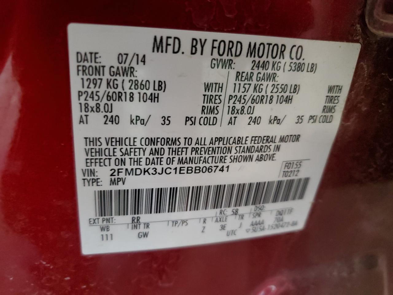 Photo 12 VIN: 2FMDK3JC1EBB06741 - FORD EDGE 